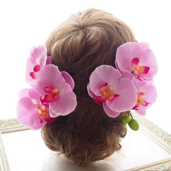 ピンクパープルの胡蝶蘭の髪飾り 結婚式 卒業式 成人式 振袖 七五三 髪飾り 和装