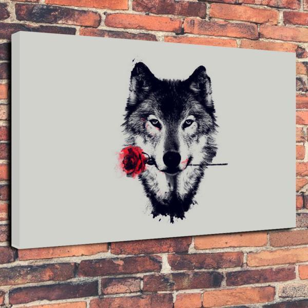 Wolf Wolf Rose Luxus Leinwand Kunst Panel Poster A1 Overseas Miscellaneous Goods Bild Tier abstrakte Malerei Kunst Gemälde Waren stilvolles Foto, Drucksache, Poster, Andere