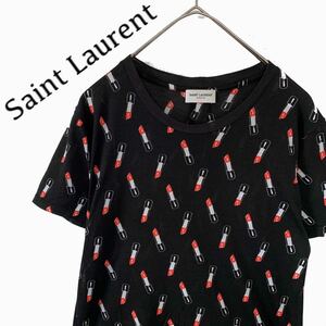 [ free shipping ]Saint Laurent sun rolan lip total pattern T-shirt men's short sleeves black black ke ring tag 