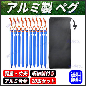 ペグ アルミ製 10本 ケース付 軽量 青 ブルー 丈夫 テント タープ キャンプ ソロキャンプ バーベキュ BBQ アウトドア 川遊び グランピング