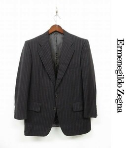 Q060/美品 ermenegildo zegna テーラードジャケット ブレザー 2つボタン ストライプ Super100’s 総裏 サイドベンツ 48 L ダークグレー