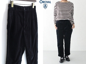 ORCIVAL オーシバル 2017AW 太畝コーデュロイ ハイウエスト ワイド 2タックテーパードパンツ 0 ネイビー 日本製 Bshop/ビショップ取扱