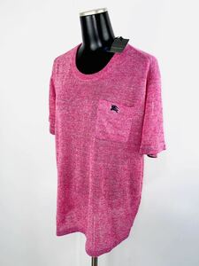  редкий новый товар не использовался с биркой #BURBERRY BLACKLABEL# Burberry # шланг Mark вышивка linen100% карман есть рубашка с коротким рукавом розовый # размер 2
