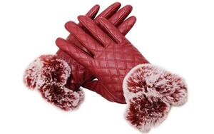  new goods leather glove red * outside leather . cold .. shut out * inside side ..... fleece style . comfortable and warm patch panel correspondence 