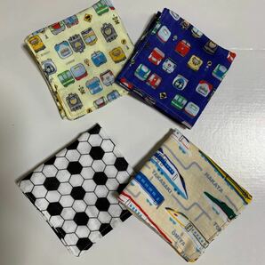 乗り物&サッカー柄　ダブルガーゼハンカチ　4枚セット　ハンドメイド