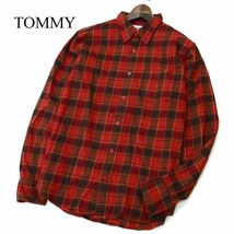 TOMMY トミー ヒルフィガー × PENDLETON ペンドルトン★ 長袖 BD チェック ネル シャツ Sz.XL　メンズ 大きいサイズ 赤　A1T11280_9#B_画像1