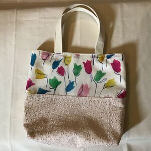 ハンドメイド リバティ チューリップシャドー ピンク ミニトートバッグ