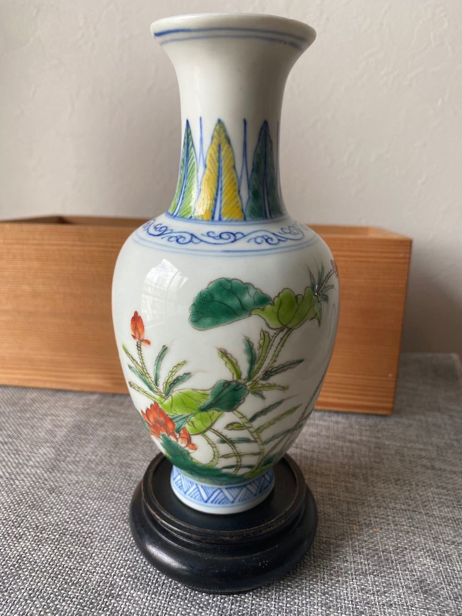 組み合わせ自由自在 未使用 高麗庵清六窯 中村清六 錦絵 花鳥紋 花瓶