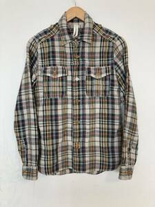 ★美品 NIGEL CABOURN ナイジェルケーボン チェック柄リネン 長袖シャツ ジャケット 44 日本製 ZIP チェンジボタン 麻