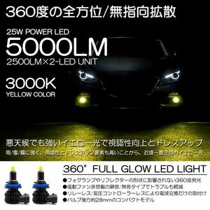 70系 前期 ヴォクシー/XOXY Z/ZSグレード LED フォグランプ HB4 25W 6000ルーメン 360度全方向拡散 3000K/イエロー/黄色 車検対応