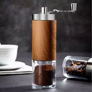 値下げ★【新品未使用!】おしゃれコーヒーミル 木目× ガラス キャンプ用品