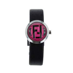 フェンディ ブースラ 8010L ブラック ラバー ステンレススチール 腕時計 レディース FENDI クオーツ ピンク文字盤 中古
