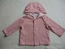 BC434【baby GAP】ギャップ　ロゴ刺繍　裏地付き　フード付き　ジャケット　女児　淡赤　60_画像1