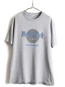■ ハードロックカフェ GATLINBURG ビッグ ロゴ プリント 半袖 Tシャツ ( メンズ レディース L 程) 古着 Hard Rock Cafe 企業物 霜降り 灰