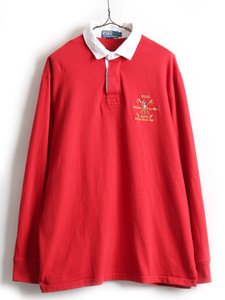 ミドルポニー 90s オールド ■ POLO ポロ ラルフローレン 長袖 ラガーシャツ ( メンズ L ) 古着 90年代 ラグビー ポニー刺繍 長袖シャツ 赤