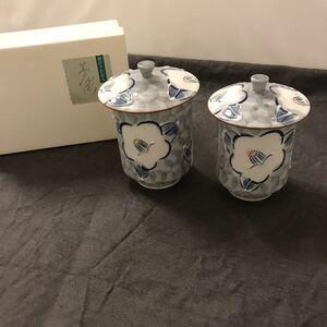 【未使用】清峰 夢彩 夫婦 蓋付湯呑み コップ お茶 煎茶 セット 陶器 飲み物 和食器 器 急須 焼き物 家庭用 キッチン 伝統工芸 マグ TK018