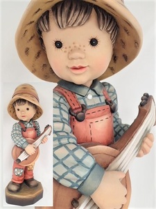 9086[TS]#ANRI Anne li#Sarah Kay( Sara * Kei )/ tree carving doll ornament H:: approximately 45cm/Boy with Banjo/ man boy musical instruments banjo guitar 