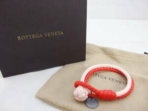 未使用★BOTTEGA VENETA　ボッテガ・ヴェネタ　イントレチャート レザー ピンク×レッド 2連ブレスレット　/B5269