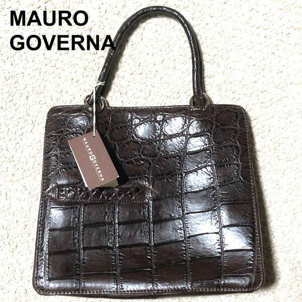 MAURO GOVERNA マットクロコダイル レザー ハンドバッグ タグ付き/マウロゴヴェルナ CROCODILE ショルダーバッグ 未使用