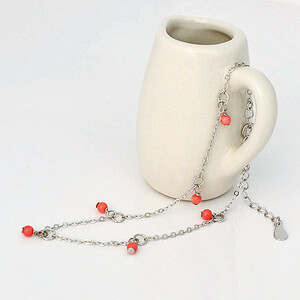  natural stone pink coral .. silver 925 anklet 