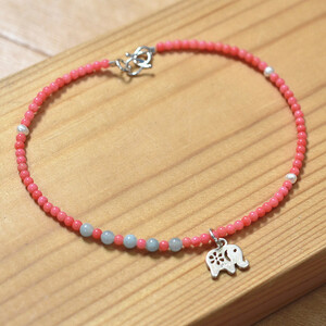  pearl beads pink coral amazo Night . color stone anklet 