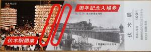「(氷見線)伏木駅 開業80周年」記念入場券　1980,金沢鉄道管理局