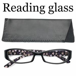  simple . black frame. date glasses. like stylish farsighted glasses Temple. inside side is purple. playing cards pattern Cafe, shopping etc