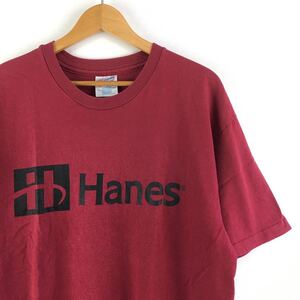 ビンテージ 90s【HANES】オールド ロゴ Tシャツ USA製 L ヘインズ 刺繍入り 企業 古着 ブランド アメカジ ボルドー トリコタグ レア 00s