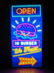 【Mサイズ】ハンバーガー カフェ IN BURGER お店 宣伝 お部屋 インテリア 販売促進 集客UP アメリカン ライト 置物 雑貨 LED2way電光看板