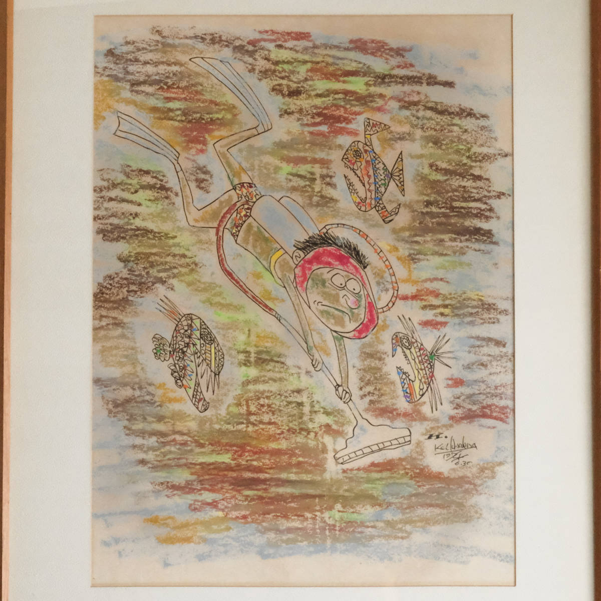 Dessin au crayon Peinture Manga Oeuvre encadrée Décoration d'intérieur Écriture dédicacée Affichage Pêche au poisson Plongée libre, antique, collection, marchandises diverses, autres