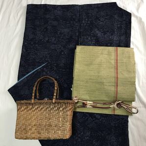 風景模様着物 シンプルライン帯 着物帯セット 着丈153 裄61
