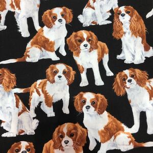 リアルプリント キャバリア ブラック 生地 はぎれ ハンドメイド 素材 犬 USAコットン