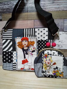 ハンドメイド 岡山デニム使用ロラライハリスサコッシュバッグ(ファスナーポケット付き)とがま口財布