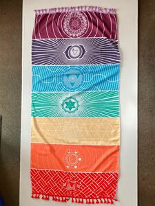 チャクラ Chakra セブンチャクラ ストール マルチクロス 目隠し シンボル 中古 約66×145cm シミ有り ヨガ マントラ 瞑想 ヨガマット ポリ