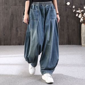 デニム ワイドレッグ ワイドパンツ ジーンズ サルエルパンツ ゆるダボ ワイドデニム チチカカ アンティカ ブルー 青