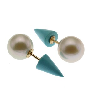 GALLERY megumi written guarantee attaching .K18 natural turquoise Akoya pearl catch attaching reversible earrings turquoise have zona production 