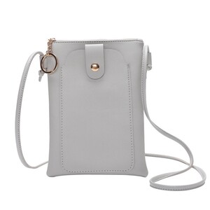 人気! スマホポシェット グレー スマホポーチ おしゃれ 便利 お出かけ WALLET スマホポーチ ショルダーバッグ