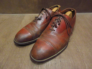 ビンテージ40’s50’s●ストレートチップシューズ茶size 9●210910s1-m-dshs-27cm 1940s1950s古靴革靴レザーシューズキャップトゥメンズ