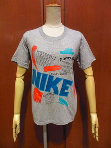 ビンテージ80's●DEADSTOCK NIKE紺タグボーイズ両面プリントTシャツ霜降りグレーsize XL(18-20)●210903r7-k-tshナイキ古着