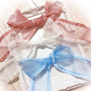 ☆オーガンジーレースリボン☆38mm☆各色1m☆3Mセット☆ハンドメイド資材☆ヘアゴム☆