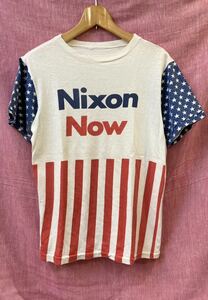ヴィンテージ 60s リチャード ニクソン Richard Nixon アメリカ 大統領 選挙 VOTE 染み込み オーバープリント チビ Tシャツ ベトナム戦争