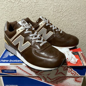 New Balance M576CH チョコレートブラウン USA製 US8.5 26.5cm 美品 中古 ブラウン×グレー 茶 NB アメリカ米国製 オールレザー スニーカー