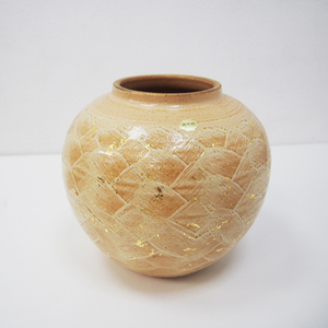 清水焼 京焼 金箔 金飾 花瓶 高さ22cm 美品 花器 花生 壺 陶芸 陶器 置物 床の間 (IA38)