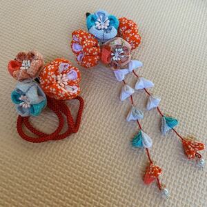  hand made * The Seven-Five-Three Festival knob skill hair ornament ( orange )2 point set 