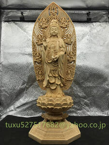 高43cm 観音菩薩立像 観音菩薩像 観音菩薩 仏教工芸品　木彫仏教　精密彫刻　仏師で仕上げ品 開運風水 木造仏像　災難除去 