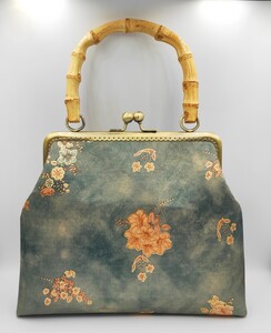 【ハンドメイド】がま口 ハンド バッグ バンブー 持ち手