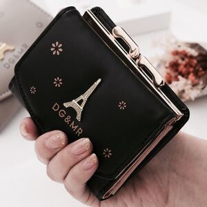 がま口オリ財布 コンパクト三つ折り財布 レディース財布 黒 防水 おしゃれミニ財布 レディースサイフ さいふ