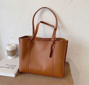 ブラウン シンプル トートバッグ ショルダーバッグ A4 防水 通勤 通学 上品