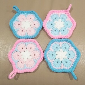 お花 アクリルたわし ハンドメイド フラワー エコたわし コースター