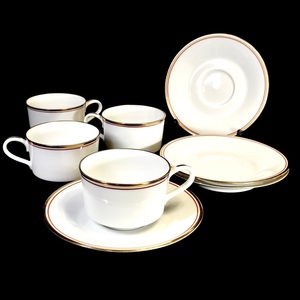 Noritake　プレミアムノリタケ 　カップ＆ソーサー　4客セット 白磁に入った金と赤のラインがシンプルかつ美しい！　KYM